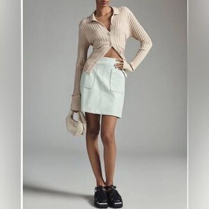 Maeve by Anthropologie Light Green Mint Pleather Mini Skirt